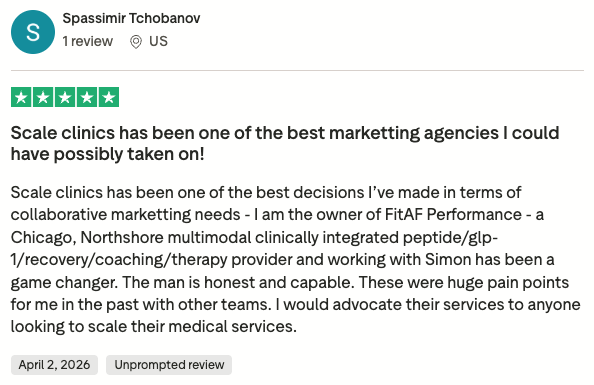 Trustpilot review from Spassimir Tchobanov, 5 stars, FitAF Performance owner.